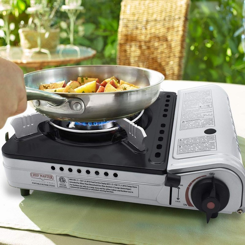 12,000 BTU Portable Butane Camping Stove with 4 x 8oz.