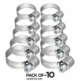 Hose Clips Heavy Duty Hose Clamp Set Adjustable Pipe Screw Clip Duct Clamp for Securing Hoses Pipes Exhaust Ducting Electric Appliance Pump Plumbing Home Accessories Assorted Sizes (Pack of 10)