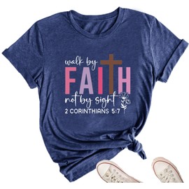 Faith Christian T-Shirts for Women Jesus God Prayer Shirt Blessed Religious Church Tees,Navy Blue XXL