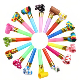 30-Pack Colorful Party Blowouts Noise Makers - Squawker Horns for Birthday, Wedding, New Year, Graduation - Fun Creative Toy Whistles with Automatic Roll-Out & Durable Material (Random Colors)