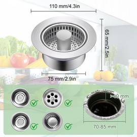 WUISOLQP Sink Strainer, Kitchen Sink, 3-in-1 Pop-Up Stainless Steel Drain Plug, Sink Strainer with Filter Basket, Sink Strainer Drain Plug, Sink Plug for Kitchen, Bathroom, Toilet