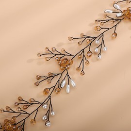 Rumtock Champagne Crystal Flower Black Hair Vine for Wedding Bride Women Girls Long Headband Vintage Handmade Hair Accessories