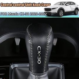 Kakash Custom Interior Accessories for Mazda CX-30 2020 2021 2022 Leather Automatic Gear Shift Knob Cover,Transimission Boots Shift Lever Leather Sheath(Black Stitches)