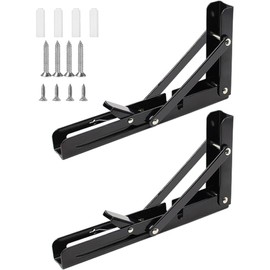 Anhoer Pack of 2 Folding Console Heavy Duty Hinges Folding Angle Shelf Brackets Shelf Brackets Folding Console Folding Hinge Shelf Brackets for Home, Kitchen, Table, Wall (Black) (14 Inches)