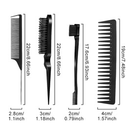 4 Pieces Wide Teeth Combs Set Versatile and Portable Anti-Static Double Sided Hair Comb for Home Salon (Color : Black)