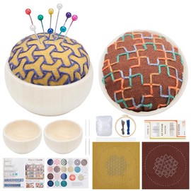 FREEBLOSS 2 Set Sashiko Pincushion Kit DIY Sashiko Kit Sashiko Pincushion Sewing Kit Japanese Embroidery Pincushion with Sewing Crafting Fabric Sashiko Pattern Sewing Kit for Beginners