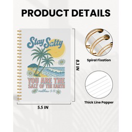 FISWAFY Summer Tropical Beach Christian Spiral Notebook 5.5x8.3in, Stay Salty Religious Bible Verse Journal Notebooks for Note Taking, Beach Lover Gifts, Christian Gifts, Hardcover Notebook Journal