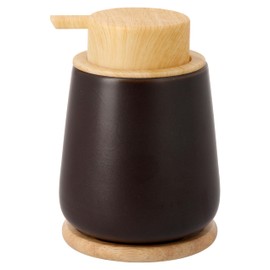 KATAZUKE Foaming Soap Mino Ware Dispenser with Wooden Coaster, 10.1 fl oz (300 ml) (Dark Brown), Foam Mino, Made in Japan, Soap Dispenser, Foaming Ceramic, Bathroom