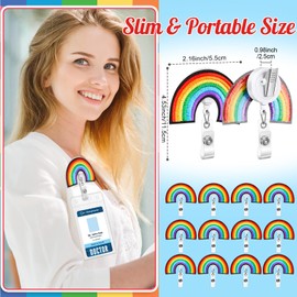 Landical 12 Pcs Rainbow Badge Reels Back to School Retractable Badge Holder with Alligator Clip Cute Colorful Name Clip Holder for Women Doctor Nurse Office Worker Teacher Student Supply Party Gift