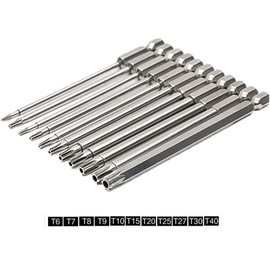 Fixinus 11 Piece Torx Head Screwdriver Bit Set, Magnetic 1/4 Inch Hex Shank S2 Steel 3 Inch Long Drill Bits, Security Torx Bits T6-T40, 75mm Length