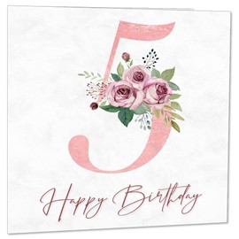 5th Birthday Card for Girls - Floral 5th Birthday Cards for 5 year old Daughter girl Five, Fifth Granddaughter Sister Niece cousin