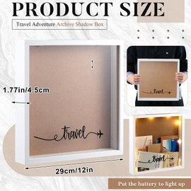 Sieral LED Travel Adventure Archive Shadow Box with Lights 12x12 in Frame Memory Shadow Box Concert Travel Ticket Keepsake Box with Slot on Top Honeymoon Fund Box Travel Gifts for Women Men(White)