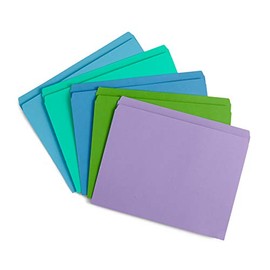 Blue Summit Supplies 100 Straight Cut File Folders, Ocean Tones, Letter Size, Assorted Blue, Green, and Purple Color File Folders, Single Tab, 100 Pack