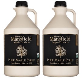 Mansfield Maple Certified Organic Pure Vermont Maple Syrup in Plastic Jug Grade A Dark Robust, Gallon (Ships as 2 Half Gallons)