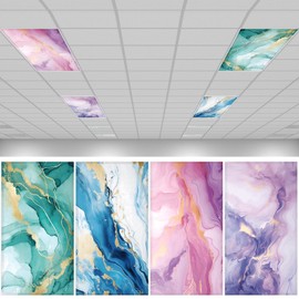QOUBAI 4 Pcs Fluorescent Light Covers, 4 x 2 Feet Magnetic Lights Cover Marble Design Fluorescent Lights Shade Panel Ceiling Light Filters for Office Classroom Home Drop Ceiling