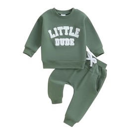 Toddler Boy's Casual Tracksuit Long Sleeve Sweatshirt Tops + Pants 2PCS Sweatsuit Clothes (18-24 Months, Little Dude-Solid Green 2)