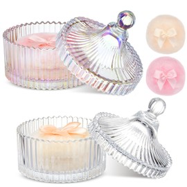 Tioncy 4 Pcs Large Body Powder Puff and Container Extra Large Body Powder Puff Dish Soft Washable Reusable Fluffy Makeup Sponge Wet Dry(Simple,Dazzling and Clear)