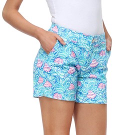 HDE Chino Shorts for Women 5" Inseam High Waisted Casual Stretch Summer Shorts Seashells - 10-12