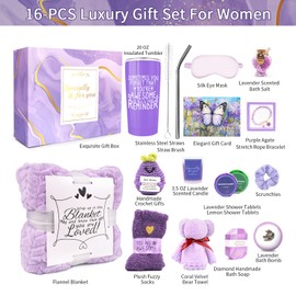 Spa Gifts for Women, Lavender 16 Pcs Valentines Day Gifts for Her Girlfriend Wife Daughter Sister, Self Care Gift Baskets for Women, Thank You, Get Well, Sympathy Inspirational Care Package Spa Basket