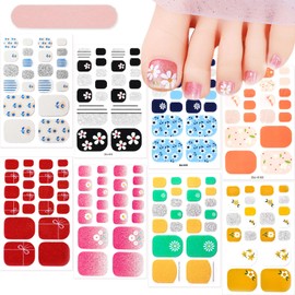NEWSPIED 8Sheets Floral Gel Toe Nail Stickers Flower Nail Polish Strips Self-Adhesive Glitter Designs Decals Small Daisy Toenail Stickers Full Gel Nail Wraps Toe Nail Strips for Women DIY Manicure