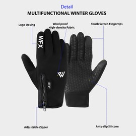 WESTWOOD FOX Winter Gloves Touch Screen Anti Slip Warm Gloves Windproof Thermal Sports Cycling Glove (Black, XLarge)