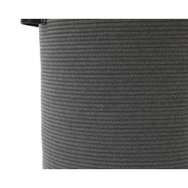 Extra Large Cotton Rope Storage Basket with Lid and Zipper, Versatile Laundry Hamper and Cloth Bin for Clothes, Towels, Blankets, Living Room Organization (All Dark Grey, 16"x20")