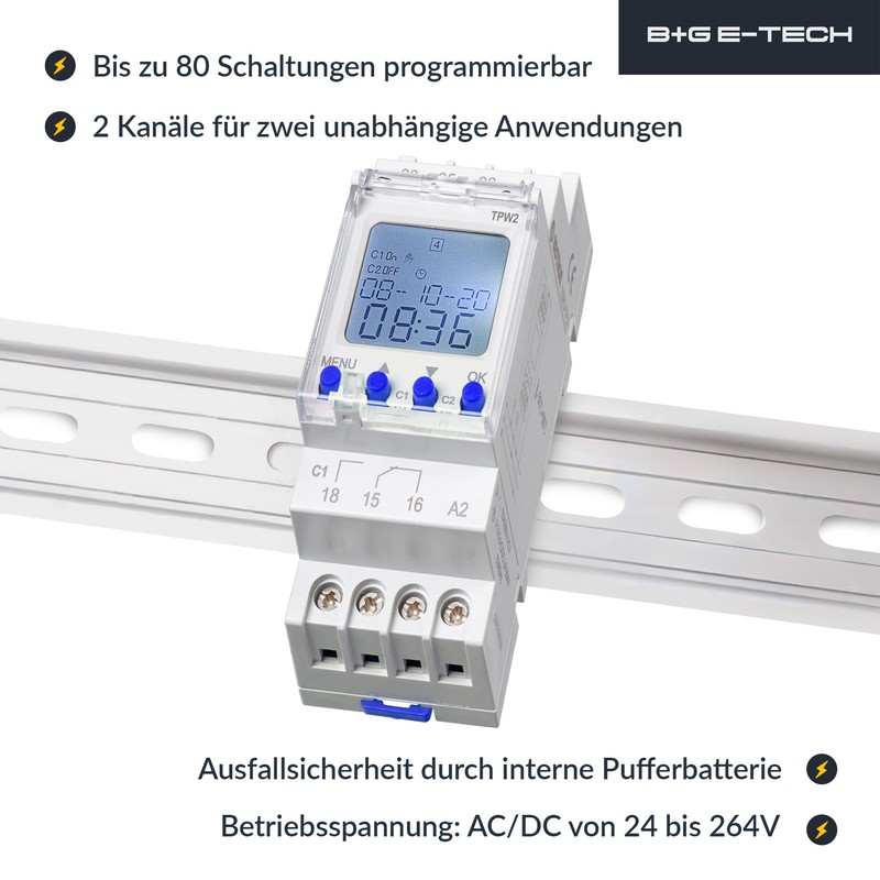 Digital 2 Channel Timer [TPW2] for DIN Rail for Installation
