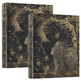 AEZODI Moon Goddess Stars 3 Ring Binders with Clipboard File Folder for Office School with Pocket, 1 Pack, E01W24021