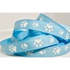 Grosgrain Ribbon - Paw Prints - Blue Ribbon with White