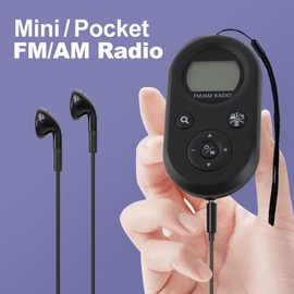 Pocket Radio Black with Backlight Rechargeable LCD Display 500mAh Portable AM FM Pocket Radio
