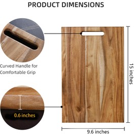 YSTKC Acacia Wood Cutting Board with Hand Grip 15" x 9.7" Inch, Wooden Reversible Chopping Board with Handle for Kitchen Meal Prep Serving, Chopping, Carving Meat, Fruits, Vegetables, Charcuterie