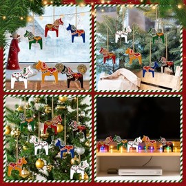 Dala Horse - Adornos de Navidad suecos de 6 piezas de madera de doble cara para árbol de Navidad, mesa, pared, regalo de fiesta