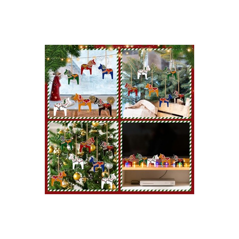 Dala Horse - Adornos de Navidad suecos de 6 piezas