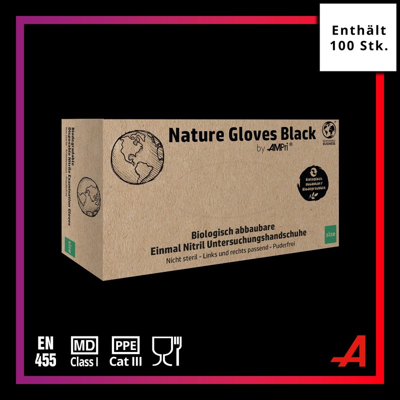 AMPri Biodegradable Nitrile Gloves, Black, 100 Pieces/Box, Size L, Powder