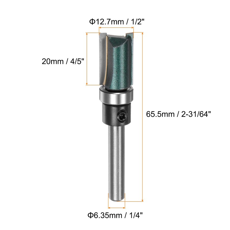 sourcing map Pattern Flush Trim Router Bit 1/4" Shank 4/5"