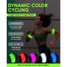 Fitense Rechargeable LED Armband 2-Pack, High Visibility Reflective Running Gear for Night Safety, 5 Colors & 3 Modes Light Up Armbands for Night Walking, Cycling, Running Gift for Women Men，White