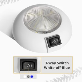Partsam 1Pc 4 Inch Round LED Utility Dome Light Surface Mount for Home Truck RV Trailer Boat Aircraft Interior Light, 4" High Power White & Blue LED Downlight, 3-Way rocker switch(White/Off/Blue)