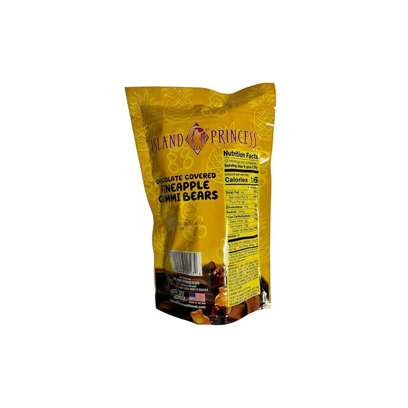 Island Princess Chocolate Covered Pineapple Gummi Bears 12 Ounce