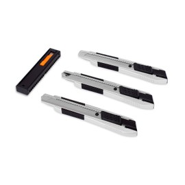 Internet's Best Snap-Off Utility Knife - Regular - Set of 3 - Belt Clip - Retractable Razor Knife Set - Box Cutter Locking Razor Knife
