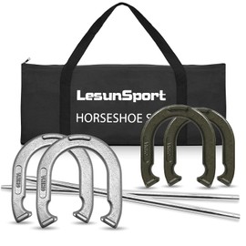Horseshoe Outside Game,Sports Horseshoes Sets,Horse Shoe Game Kit,Steel Horseshoe Game Sets,Horseshoes Outdoor Game Set for Lawn, Beach, Backyard,Includes 4 Horseshoes, 2 Steel Stakes and Carrying Bag