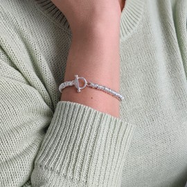 Silverly Women's 925 Sterling Silver Multi Disc Hoop Ring Links Chain Toggle Bar Bracelet, 19 cm