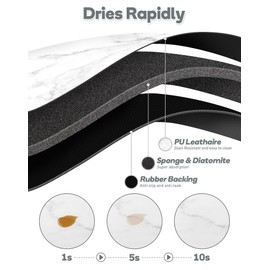 SUEH DESIGN Coffee Mat, Absorbent Dish Drying Mat 19.6 x 11.8 in Quick Dry Coffee Mat Large Drying Mats for Kitchen Counter Coffee Bar, Marble White