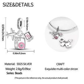 925 Sterling Silver Charms for Bracelets and Necklaces Airplane Passport Dangle Pendants Beads Travel Charms Jewelry Charm for Women With You