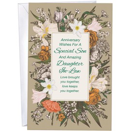 Chuck's Card-O-Rama Son Anniversary Card and Daughter-in-Law - Envelope Included - 5" x 7.75" - Packaged in Extra Sturdy Mailer - 96049