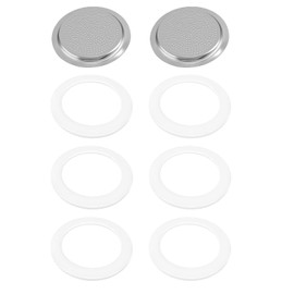 6 Pieces Silicone Gaskets with 2 Piece Stainless Filter Gasket Stainless Steel Replacement Gasket Moka Express Replacement Funnel Kits Compatible Espresso Coffee Maker Replacement Parts (6-cup)