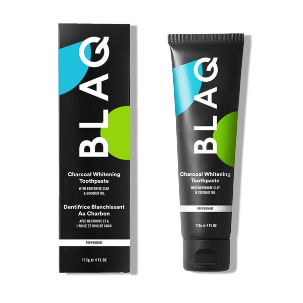 BLAQ Activated Charcoal Teeth Whitening Toothpaste | Vegan Organic SLS Free Toothpaste with Coconut Oil and Bentonite Clay | Charcoal Toothpaste for Whitening Teeth, Removing Stains - 4 OZ / 113g