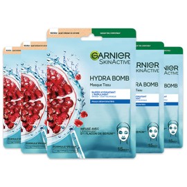 GARNIER Skin Active - Hydra Bomb Fabric Masks Set - Moisturising & Replenishing - Based on Pomegranate & Hyaluronic Acid - Vegan & Cruelty Free - Compostable Fabric - for Dry Skin -