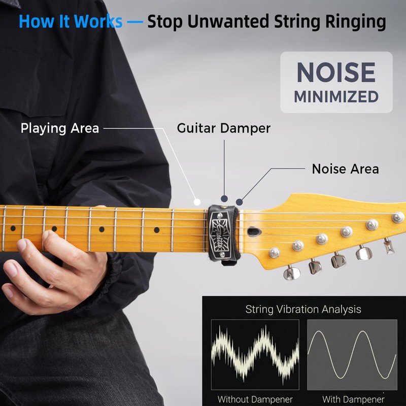 GUITTO Guitar String Mute Dampener, Fretboard Muting Wraps with Built-in