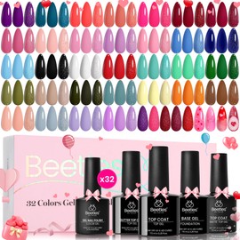 beetles Gel Polish Set Summer Gel Nail Polish Kit Pastel 36 Pcs 32 Colors with Base Top Coat Hot Pink Green Black White Burgundy Red Blue Purple Uv LED Lamp Nails Gifts for Women Fingertip Palette