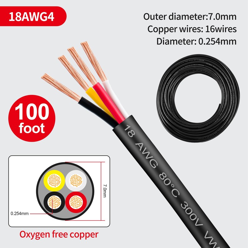 18 Gauge Wire 4 Conductor,18 AWG Electrical Wire Stranded PVC